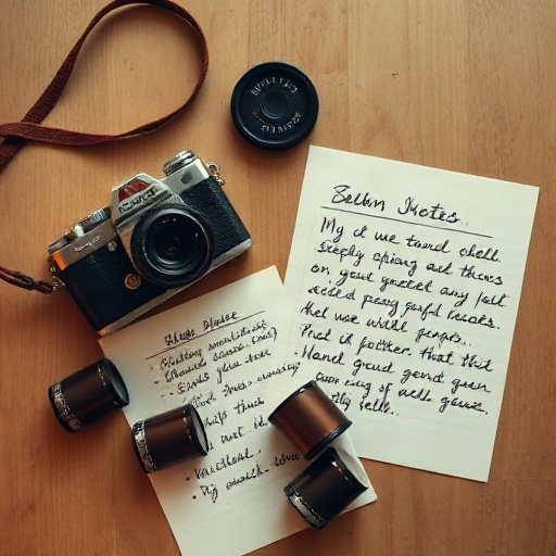 Shooting notes beside film rolls and camera